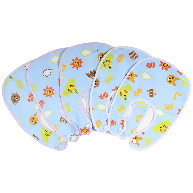 FAIRBIZPS Soft Baby Bibs Washable Waterproof Printed Baby Bibs Apron with Button for Baby Feeding- Set of 5