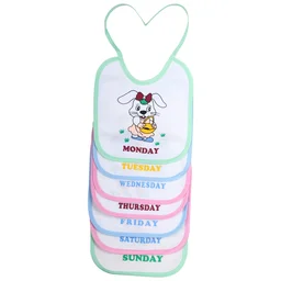 FAIRBIZPS Soft Cotton Baby Bibs Washable Waterproof 7 Days Printed Baby Bibs Apron for Baby Feeding (Pack of 7)