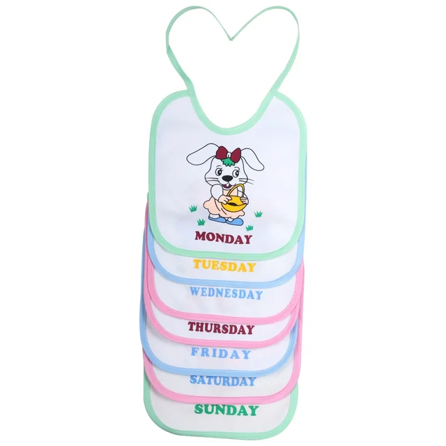 FAIRBIZPS Soft Cotton Baby Bibs Washable Waterproof 7 Days Printed Baby Bibs Apron for Baby Feeding (Pack of 7)