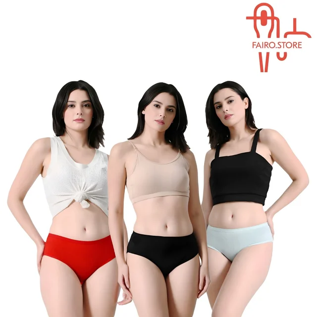 FAIRO STORE Women's Cotton Panties Comfortable Solid Panties Multicolor (XL 95cm) Panties (Pack of 3) - XL (95cm)