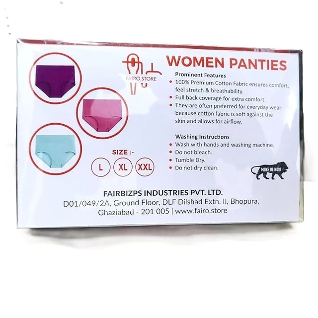 FAIRO STORE Women's Cotton Panties Comfortable Solid Panties Multicolor(XXL 100 cm) Panties (Pack of 3) - XXL (100 cm)