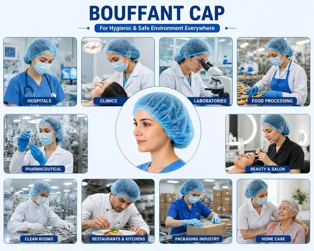 FAIRBIZPS Disposable PPE Hygiene Combo Pack with 50 Pcs Bouffant Caps & 50 Pairs Shoe Covers | Breathable Protective Kit for Hospital Kitchen Lab Cleaning & Hygiene Use