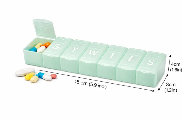 FAIRBIZPS Weekly Pill Organizer – 7 Day Braille Pill Box, Travel-Friendly Medicine Storage Case, Easy Open Compartments, Portable & Durable Pill Case for Daily Medication Management