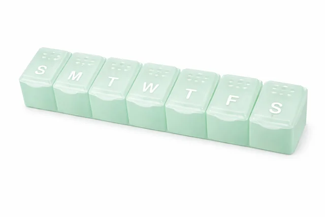 FAIRBIZPS Weekly Pill Organizer – 7 Day Braille Pill Box, Travel-Friendly Medicine Storage Case, Easy Open Compartments, Portable & Durable Pill Case for Daily Medication Management