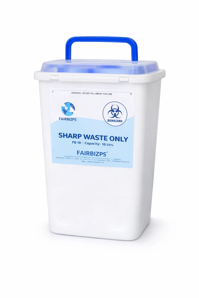 FAIRBIZPS Bio-Medical Sharps Container with Puncture Proof for Needles, Glass Waste and Metallic Implants-Capacity 10 Ltr.