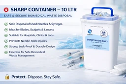 FAIRBIZPS Bio-Medical Sharps Container with Puncture Proof for Needles, Glass Waste and Metallic Implants-Capacity 10 Ltr.