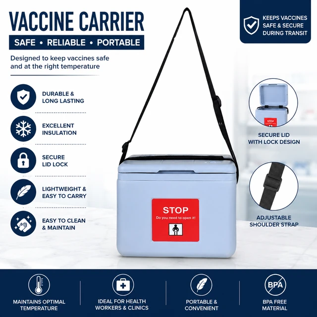 FAIRBIZPS Short Range Vaccine Carrier Box, Vaccine Transport Box with 2 Ice Packs, Vaccine Carriers For Hospital, Temperature Controller Vaccine Storage capacity 0.90 Ltr - GREY