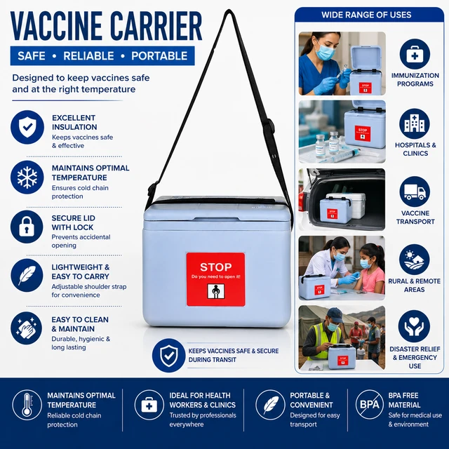 FAIRBIZPS Short Range Vaccine Carrier Box, Vaccine Transport Box with 2 Ice Packs, Vaccine Carriers For Hospital, Temperature Controller Vaccine Storage capacity 0.90 Ltr - GREY