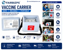 FAIRBIZPS Short Range Vaccine Carrier Box, Vaccine Transport Box with 2 Ice Packs, Vaccine Carriers For Hospital, Temperature Controller Vaccine Storage capacity 0.90 Ltr - GREY