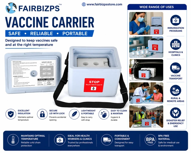 FAIRBIZPS Short Range Vaccine Carrier Box, Vaccine Transport Box with 2 Ice Packs, Vaccine Carriers For Hospital, Temperature Controller Vaccine Storage capacity 0.90 Ltr - GREY