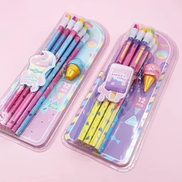 12pc Wooden Pencil W/Icecream Eraser Set