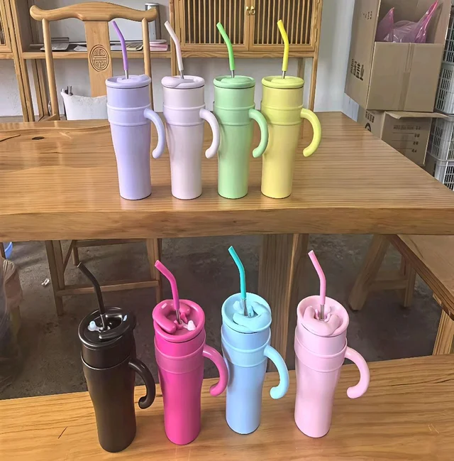 970#900 Premium Matte Ceramic Insulated Sipper Tumbler With Straw-Hot & Cold