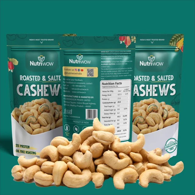Nutriwow Premium Classic Roasted & Salted Cashew | Kaju | 400g (200g Pack of 2) - 400g