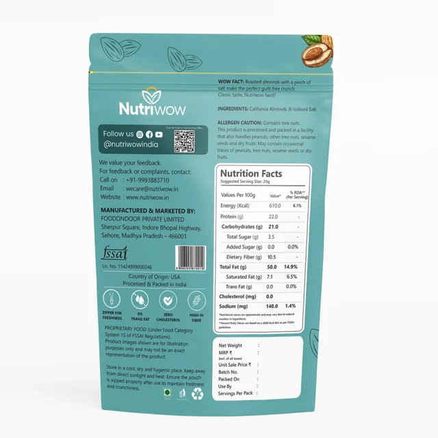 Nutriwow Premium Roasted & Salted Cashew & Almonds| Kaju and Badam | 400g (200g each) - 400g, Roasted & Salted