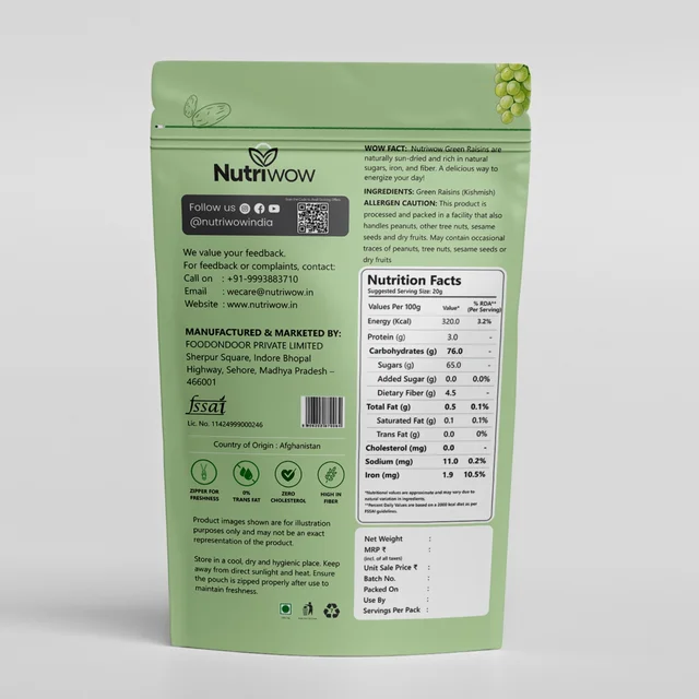 Nutriwow Premium Green Raisins 500g & Whole Cashews 200g | Kishmish and Kaju | - 700g
