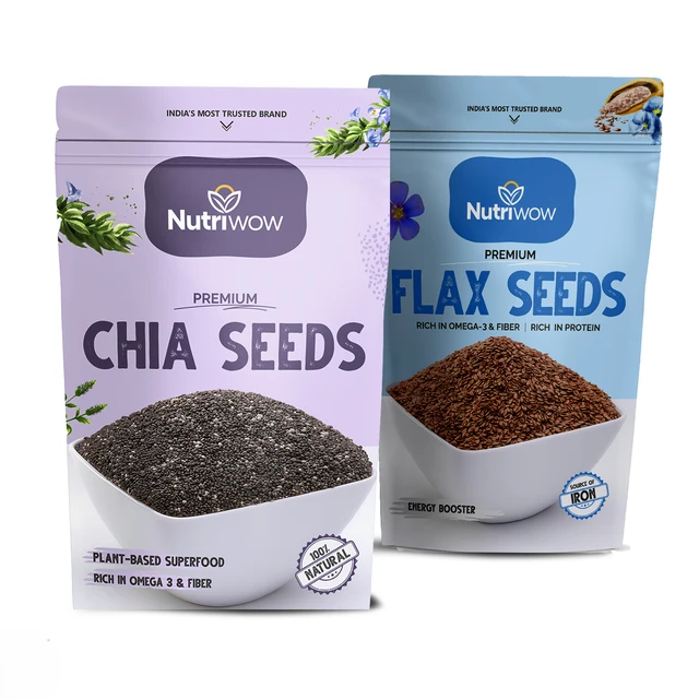 Nutriwow Edible Seeds Combo | Premium Chia Seed and Flax Seeds, 500g (250g each)