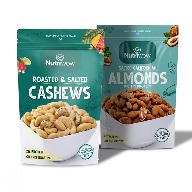 Nutriwow Premium Roasted & Salted Cashew & Almonds| Kaju and Badam | 400g (200g each) - 400g, Roasted & Salted
