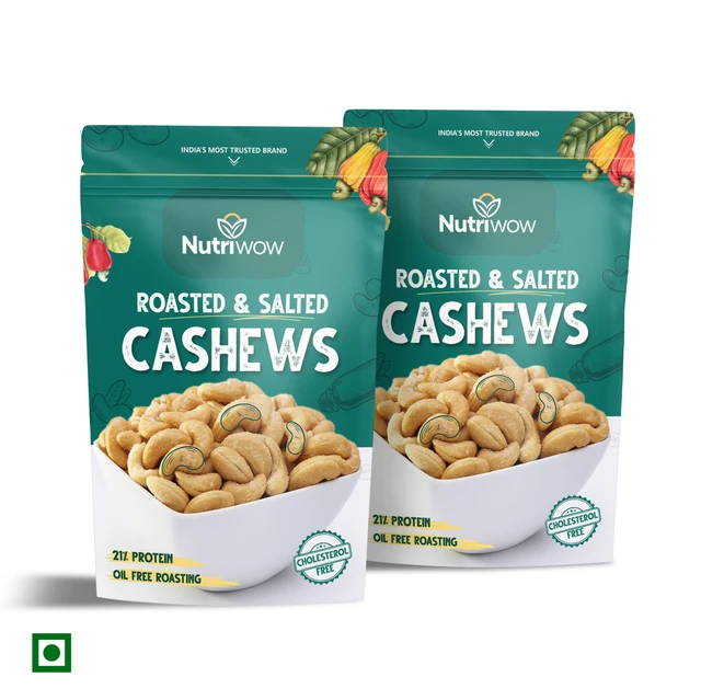 Nutriwow Premium Classic Roasted & Salted Cashew | Kaju | 400g (200g Pack of 2) - 400g