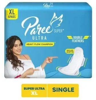 Paree Super Ultra Dry Feel Double Feathers XL Tri-Fold Pads, With Disposable Covers Sanitary Pad (Pack of 6)