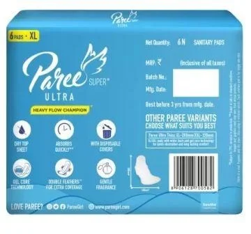 Paree Super Ultra Dry Feel Double Feathers XL Tri-Fold Pads, With Disposable Covers Sanitary Pad (Pack of 6)