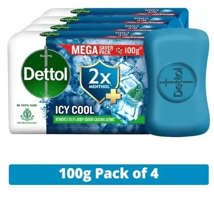 Dettol Icy Cool Bathing Soap Bar With 2X Menthol (4 x 100 g)