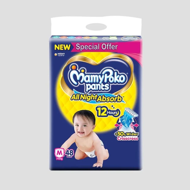 MamyPoko Pants Standard All Night M48 |Baby Diapers |Medium |48 count
