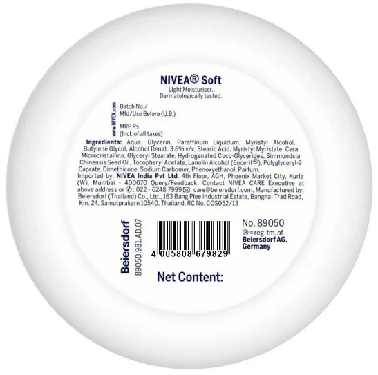 Nivea Soft Light Moisturiser Cream for Face, Hands & Body 100 ml