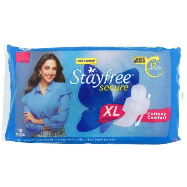 Stayfree Secure Cottony Sanitary Napkin with Wings (XL) 18 pads