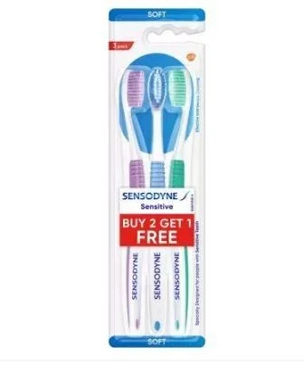 SENSODYNE Sensitive with soft rounded bristles Soft Toothbrush (Pack of 3)