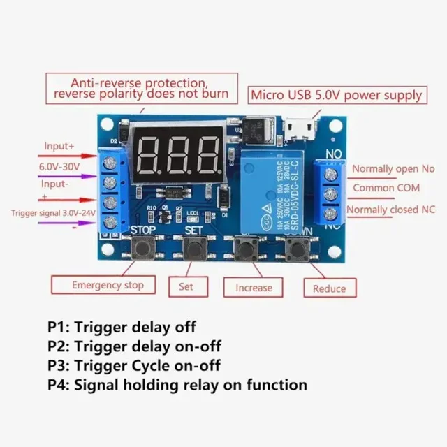 5V Micro USB Relay Module โ Normally Open, 5A Current Rating