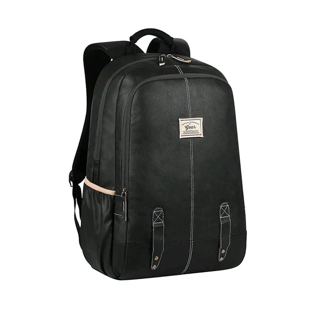 Classical 18" Inches Vegan Leather Laptop Backpack For Men/Women, Premium Black