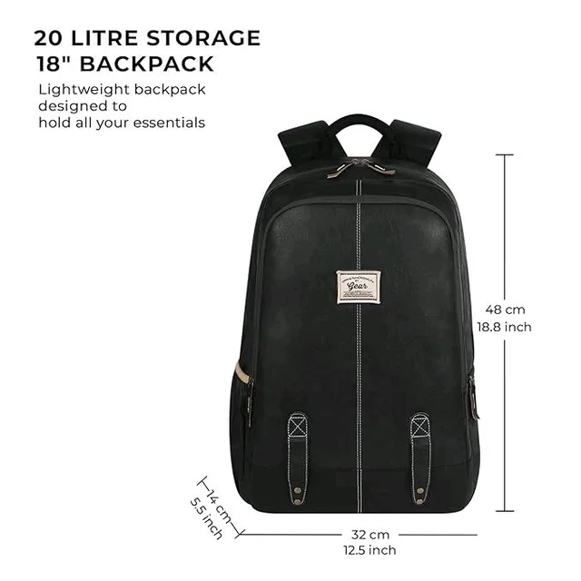 Classical 18" Inches Vegan Leather Laptop Backpack For Men/Women, Premium Black