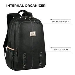 Classical 18" Inches Vegan Leather Laptop Backpack For Men/Women, Premium Black