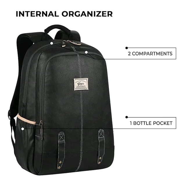 Classical 18" Inches Vegan Leather Laptop Backpack For Men/Women, Premium Black