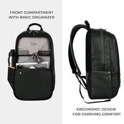 Classical 18" Inches Vegan Leather Laptop Backpack For Men/Women, Premium Black
