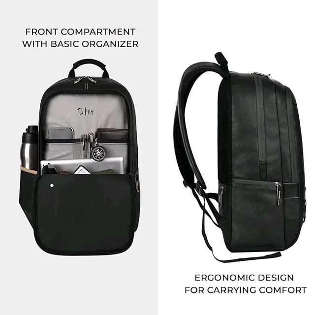 Classical 18" Inches Vegan Leather Laptop Backpack For Men/Women, Premium Black