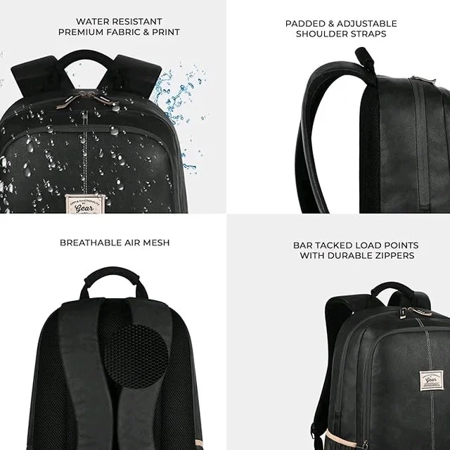 Classical 18" Inches Vegan Leather Laptop Backpack For Men/Women, Premium Black