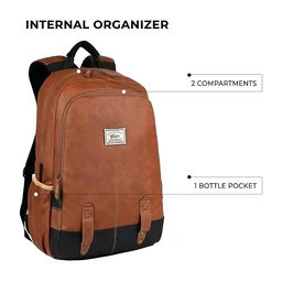 Classical 18" Inches Vegan Leather Laptop Backpack For Men/Women, Tan & Black