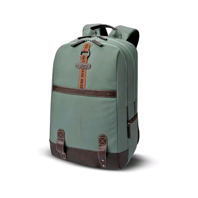 Casual Vegan Leather Laptop Backpack For Men/Women(Pista Green-Brown)
