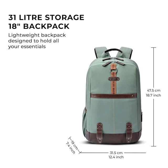 Casual Vegan Leather Laptop Backpack For Men/Women(Pista Green-Brown)