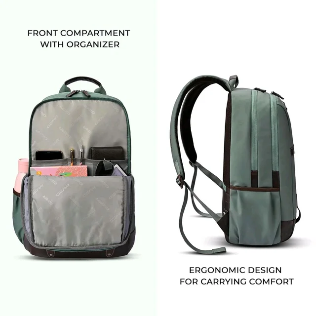 Casual Vegan Leather Laptop Backpack For Men/Women(Pista Green-Brown)
