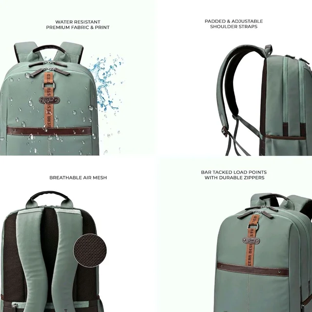 Casual Vegan Leather Laptop Backpack For Men/Women(Pista Green-Brown)
