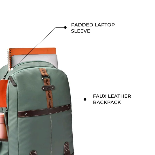 Casual Vegan Leather Laptop Backpack For Men/Women(Pista Green-Brown)