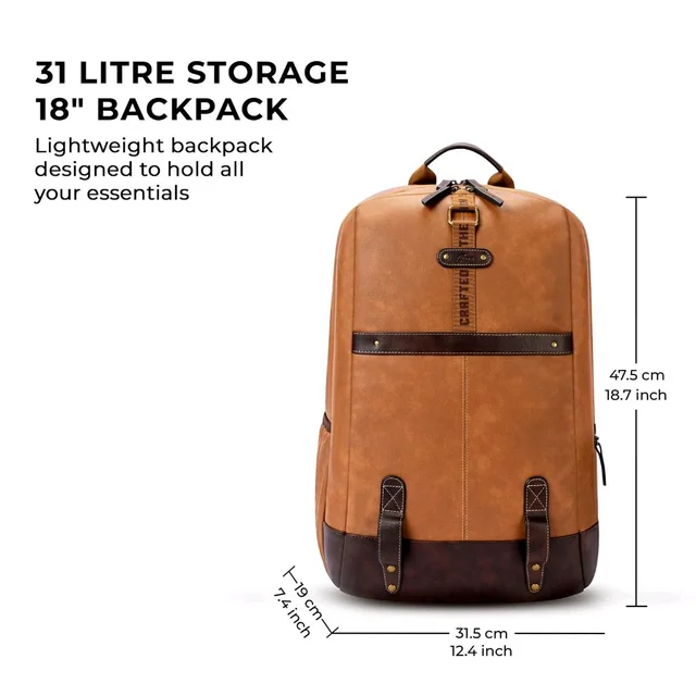 Casual Vegan Leather Laptop Backpack For Men/Women(Tan-Brown)