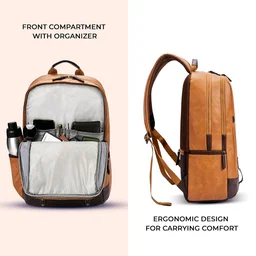 Casual Vegan Leather Laptop Backpack For Men/Women(Tan-Brown)