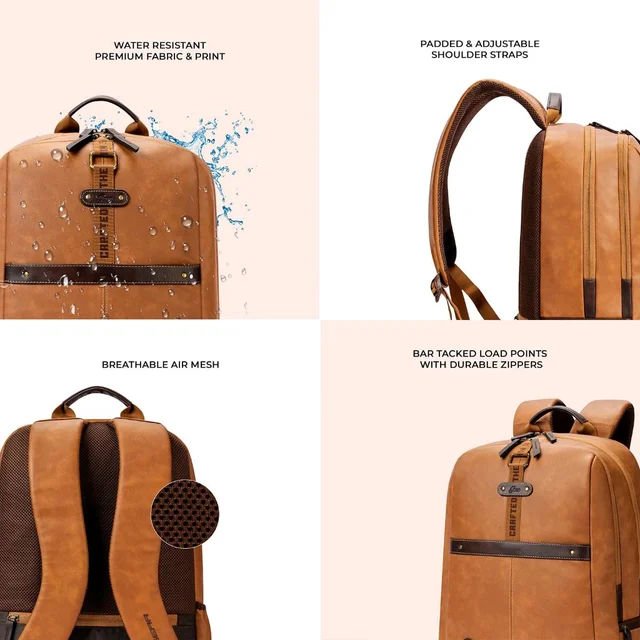 Casual Vegan Leather Laptop Backpack For Men/Women(Tan-Brown)
