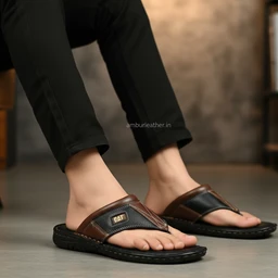 AmburLeather.in Ambur Leather Royale Sandals - 6, Black & Brownish Maroon