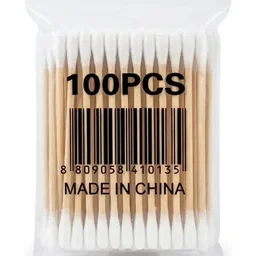 100 Pcs Cotton Buds / Cotton Swabs – Wooden Stick, Double-Sided
