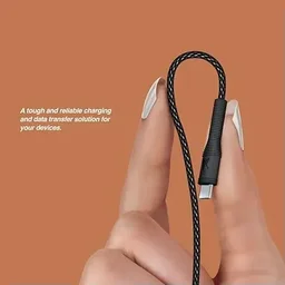FINGERS RuggTwist-C02 Type-C Mobile Cable (Extra Tough & Premium Quality with Cotton Braided Material, Zebra Black