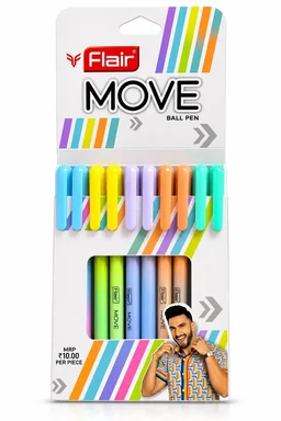 Flair MOVE Ball Pen – Smooth Writing Pen, Assorted Colours